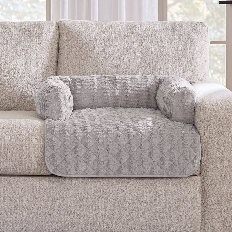 Large Gray Faux Fur 3-Sided Bolster Pet Bed Couch Protector