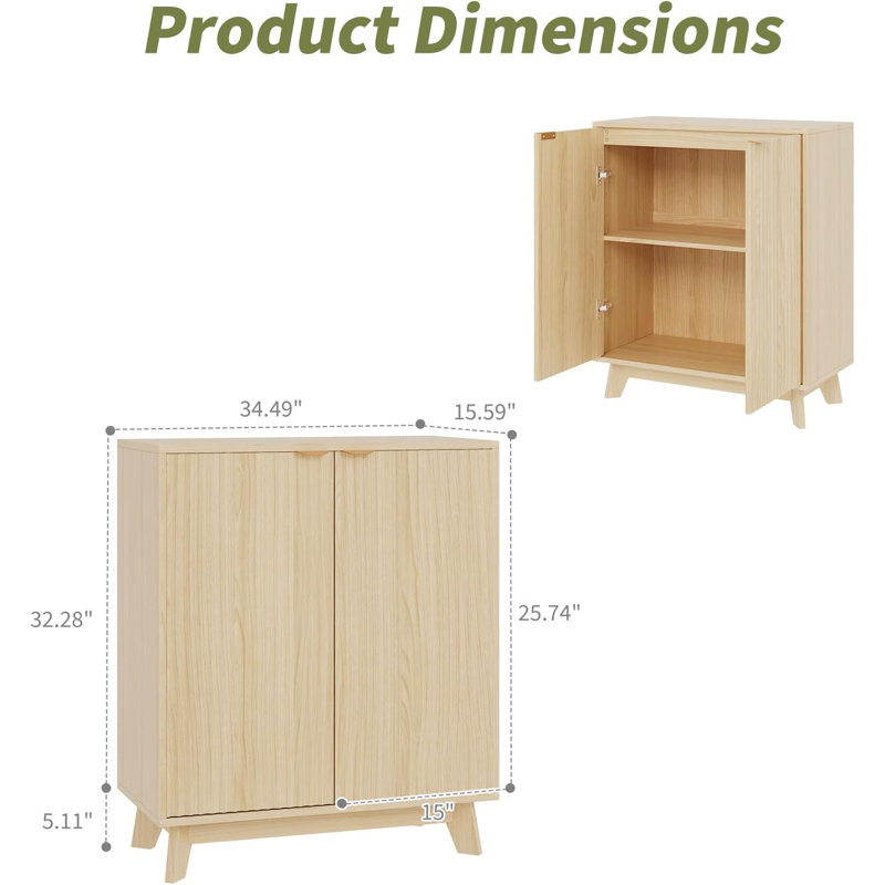 Solid Wood Sideboard Buffet Cabinet with 2 Doors, Adjustable Shelves & Storage - Natural Finish
