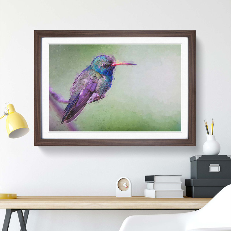 Broad-Billed Hummingbird in Abstract - Picture Frame Graphic Art Print, 27cm H x 36cm W x 2cm D, Walnut Framed