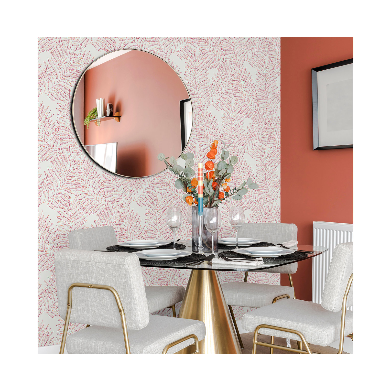 Palmina Modern Floral Wallpaper, Pink/Orange 