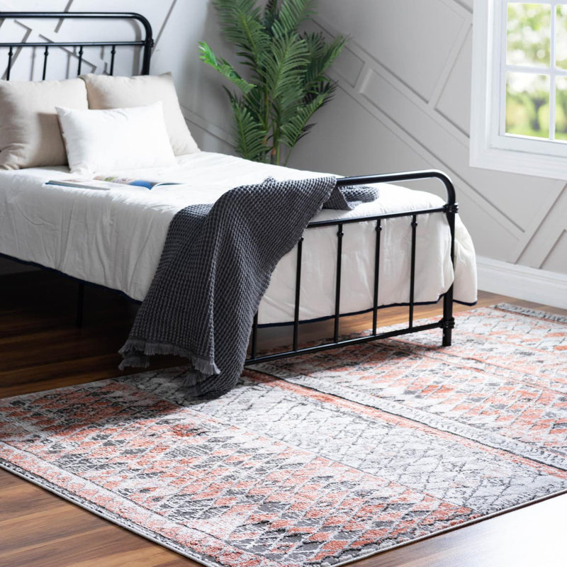 Tapis géométrique orange / gris, Rectangle 5 pi 1 po x 8 pi