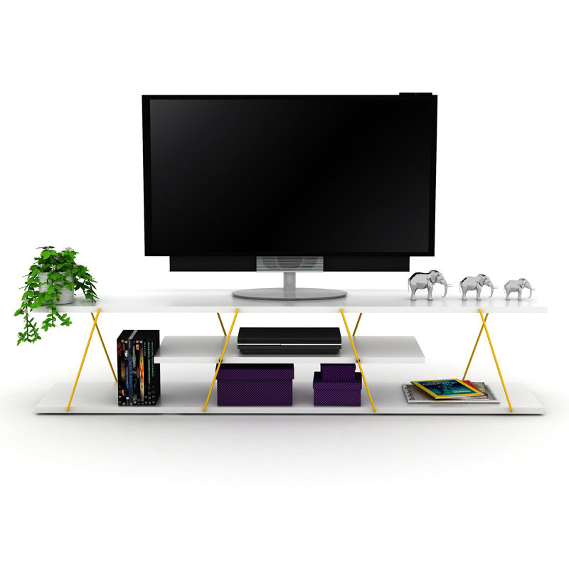 Meuble télé moderne avec 4 tablettes ouvertes, Blanc