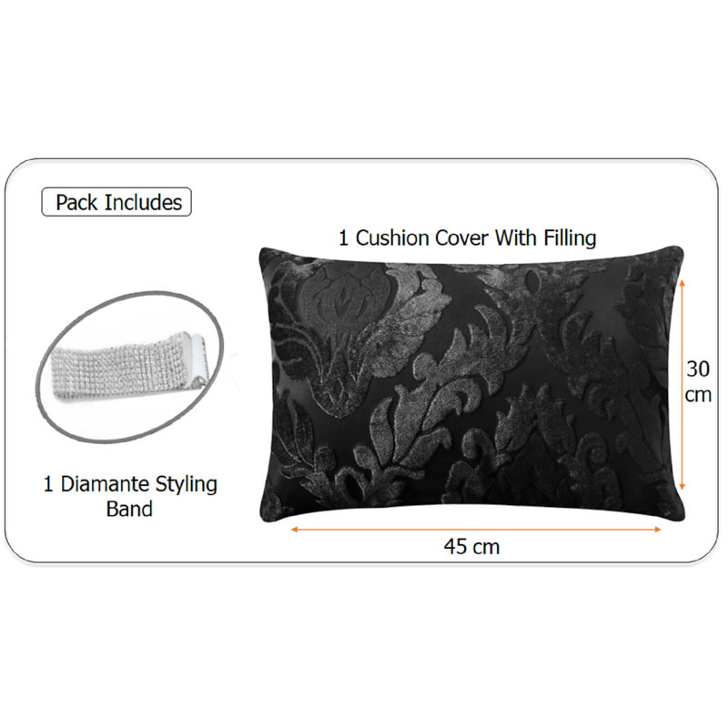 Firthcliffe Damask Rectangular Lumbar Cushion, Black