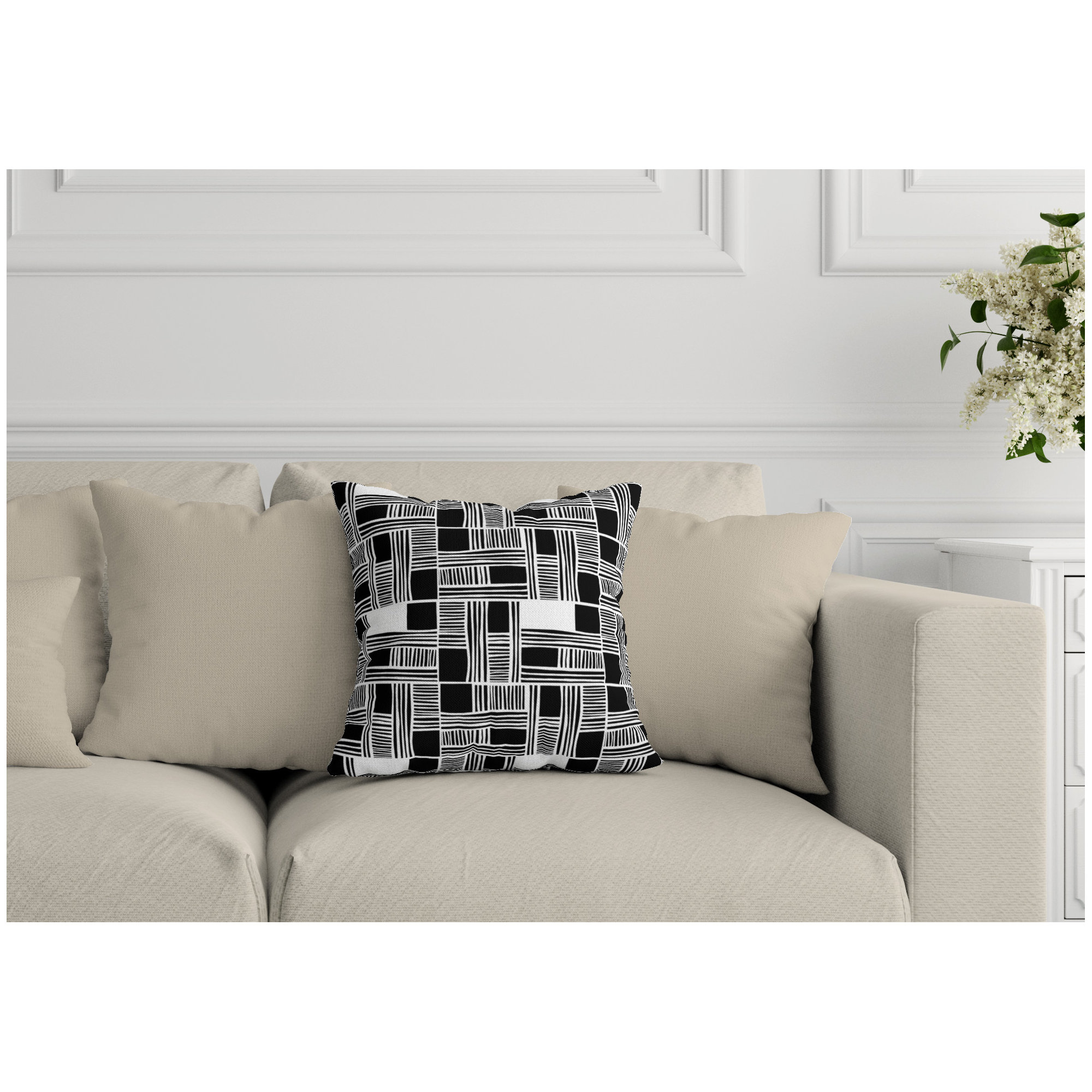 Kapri Indoor/Outdoor Throw Pillow, 15" x 15", Black, Square