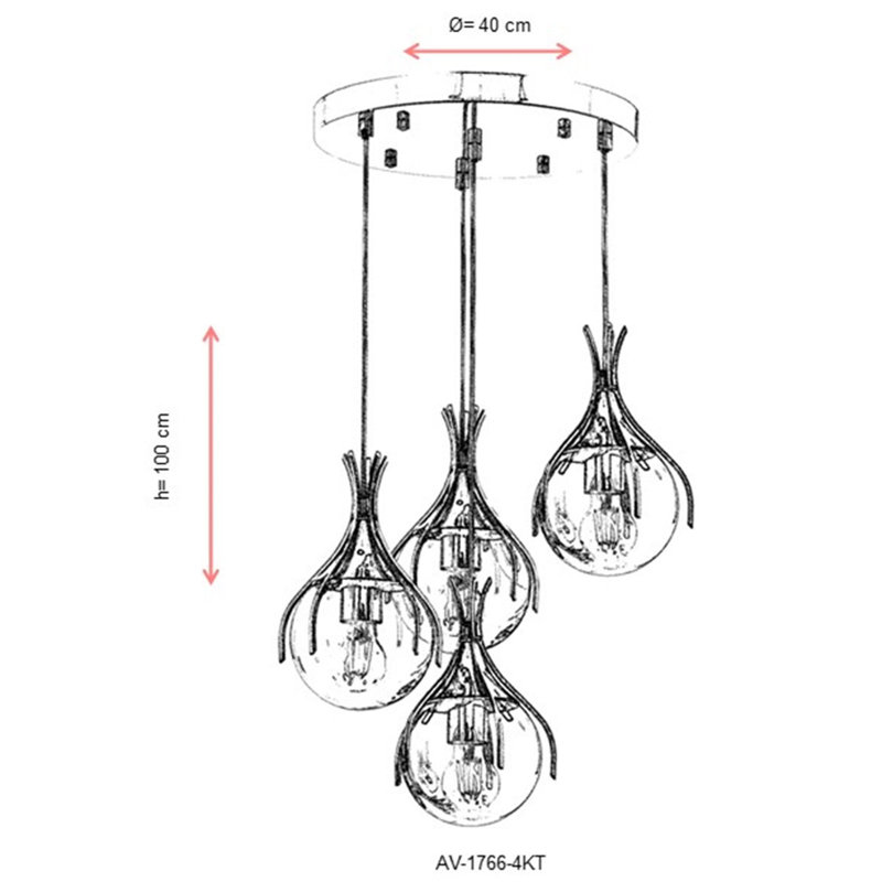 Luminaire suspendu en grappe à 4 lumières