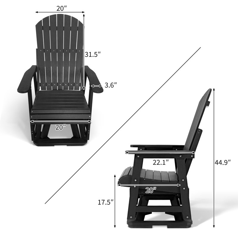 Siège de patio ergonomique pivotant Adirondack, Noir
