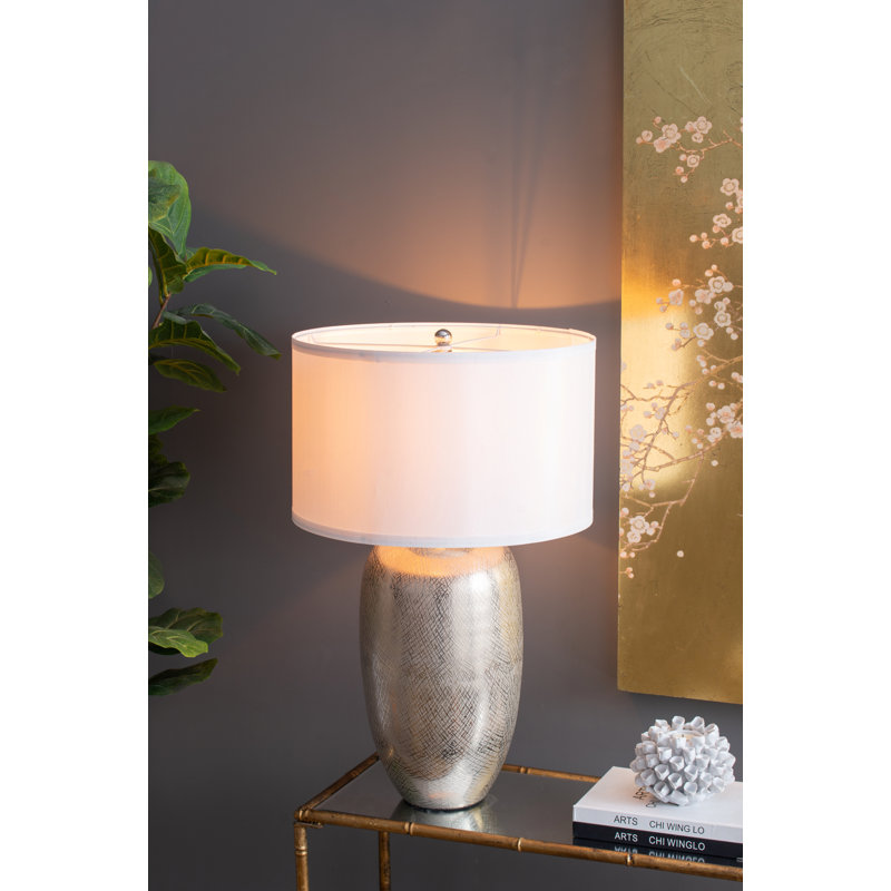 D15x25.5" Rafaelia Metal Table Lamp, Nickel, 25.5" H x 15" W x 15" D