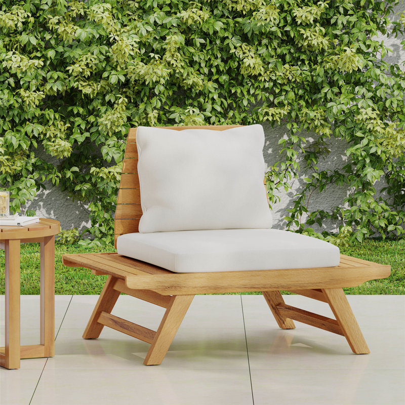 Armless Club Chair, Outdoor Wood Chair, White, Teak