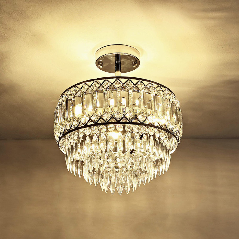 Everby 3-Light Empire Crystal Flush Mount Chandelier, Chrome