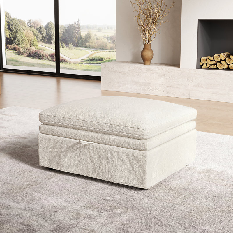 Repose-pieds rembourré avec rangement de 35 po de large, Beige