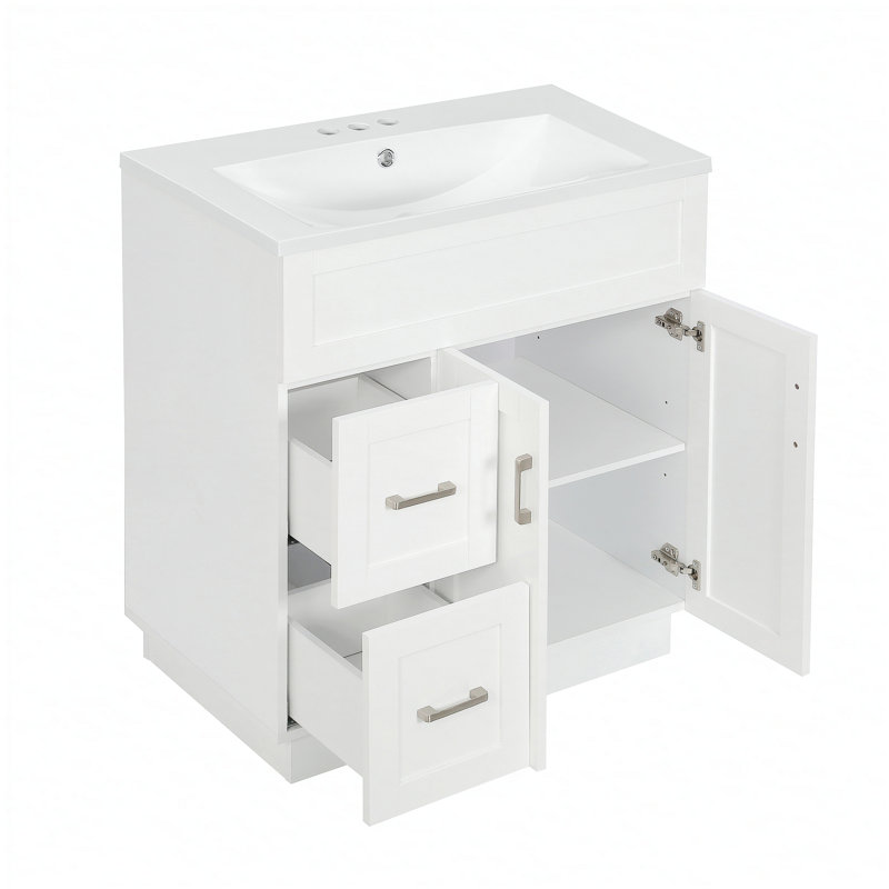 Meuble-lavabo de 30 pouces avec rangement spacieux, mécanismes à fermeture en douceur et panneau de fibres à densité moyenne durable pour les salles de bain modernes
