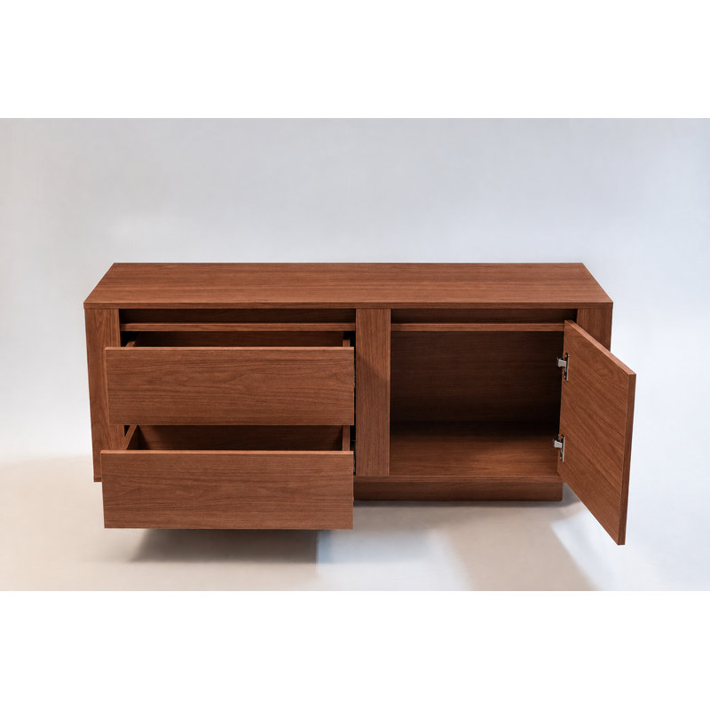 Meuble télé moderne pour téléviseurs jusqu'à 50 pouces, centre multimédia avec une porte, deux tiroirs et système de gestion des câbles, noyer Caiena