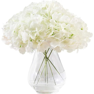 Fleurs d'hortensia artificielles mauves poussiéreuses 10 fausses fleurs d'hortensia en soie pour centres de mariage Bouquets Décoration florale bricolage avec tiges (Vase non inclus)