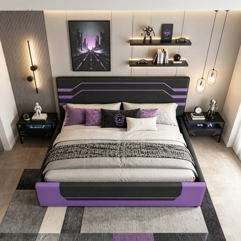 Base de lit de jeu hydraulique moderne, Purple+Black