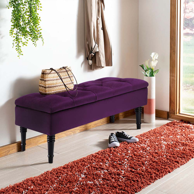 Peyton Upholstered Storage Bench, Dark Purple
