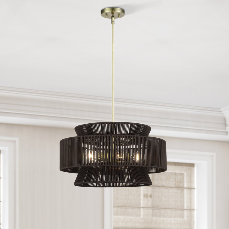 Lustre suspendu en laiton antique 5 lumières Aurea, Noir, Laiton antique, 4
