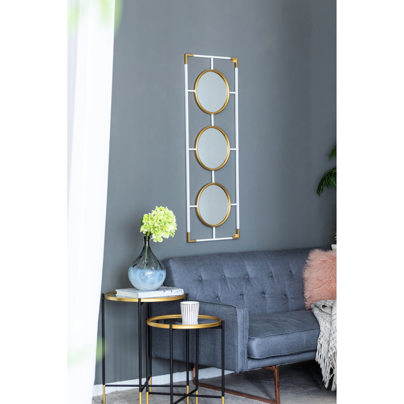 Décoration murale miroir avec - blanc doré, touche contemporaine, 43,5 x 15,5 pouces, miroirs décoratifs blancs, simple 43,3 x 0,8 x 15,7