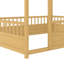 Lit en bois pleine grandeur avec cadre de toit de maison, garde-corps de clôture (double, naturel)-1233713958