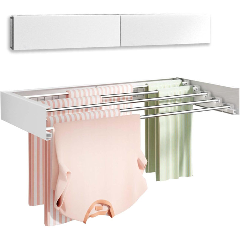 Foldable Wall-Mounted Drying Rack, 4" H x 32" W x 16" D, White