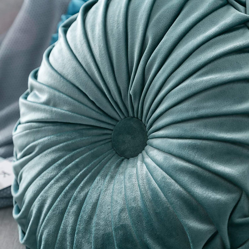 Housse de coussin ronde en velours, H 4 po x l 14 po, Gris argenté