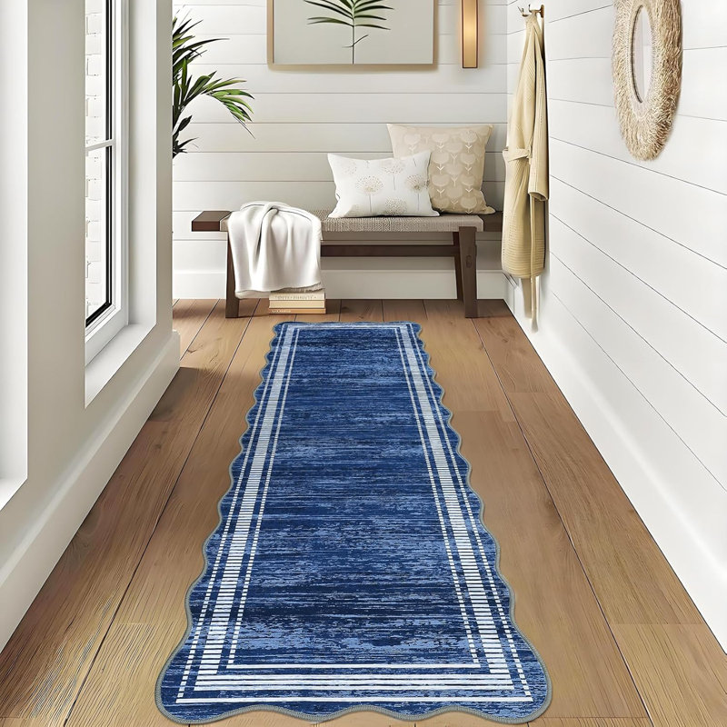 Tapis de couloir lavables pour tapis de couloir de salle de bain festonnés Tapis de cuisine à bordure moderne Tapis à tapis à poils doux irréguliers pour hall d'entrée