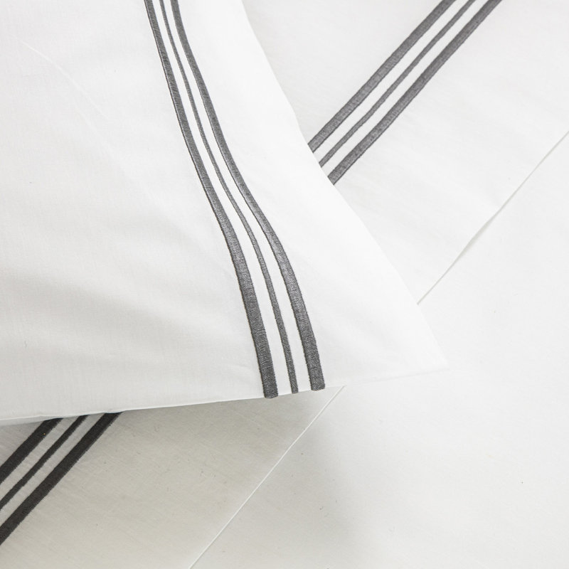 Triplo Bourdon Pillow Case, White/Slate Gray, King