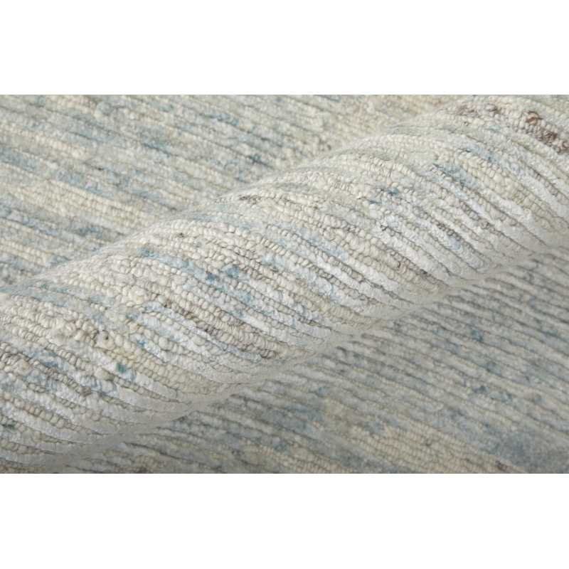 Brighton Handmade Wool Abstract Area Rug, Mint/Ivory, Rectangle 9'6" x 13'6"