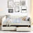 Daybed With Trundle And Storage Space Drawers, Queen Size Upholstered Bed In Beige Boucle, 88"X65.5"X29.5", Stripe Pattern, Comfortable Back Arm Support, Quick Assembly Steps Ample Space, Work