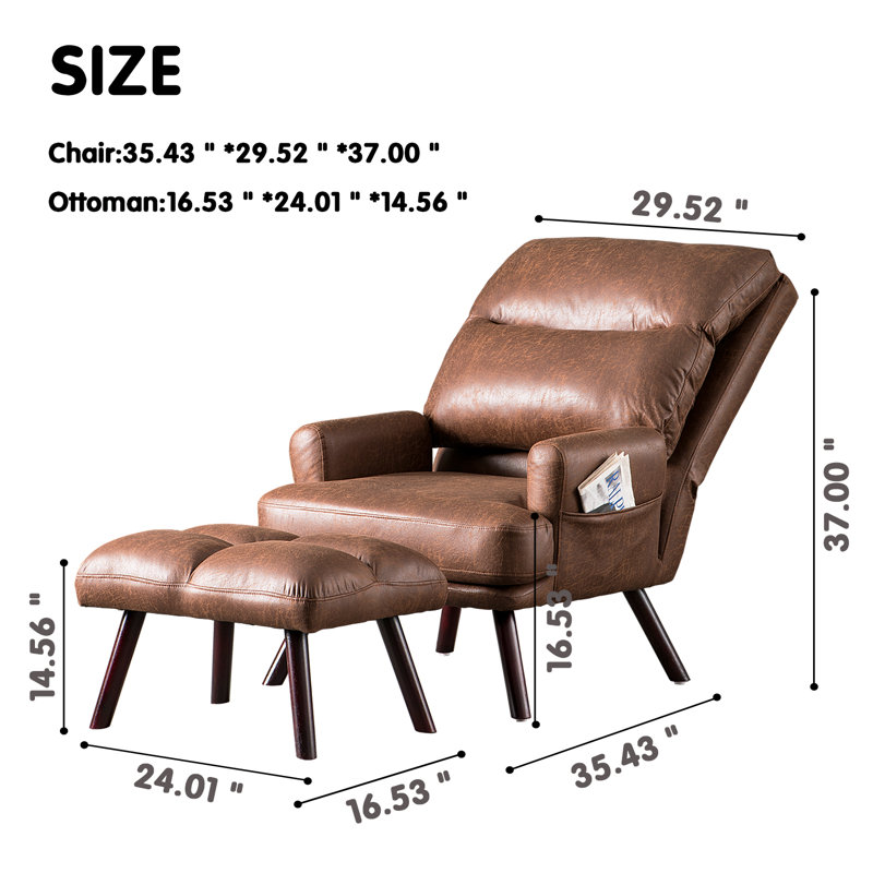 Alida 29.52'' Wide Lounge Chair and Ottoman, Dark Brown Suede