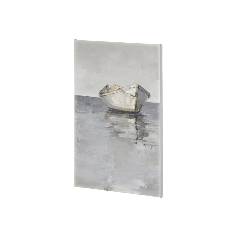 «Boat on the Horizon I» par Ethan Harper, toile texturée embelée à la main, H 40 po x l 25 po x P 1,5 po