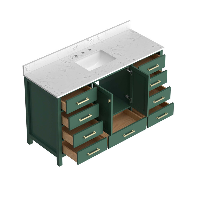 Meuble-lavabo autoportant avec cadre en bois massif 54 po, comptoir de salle de bain autoportant avec lavabo vert