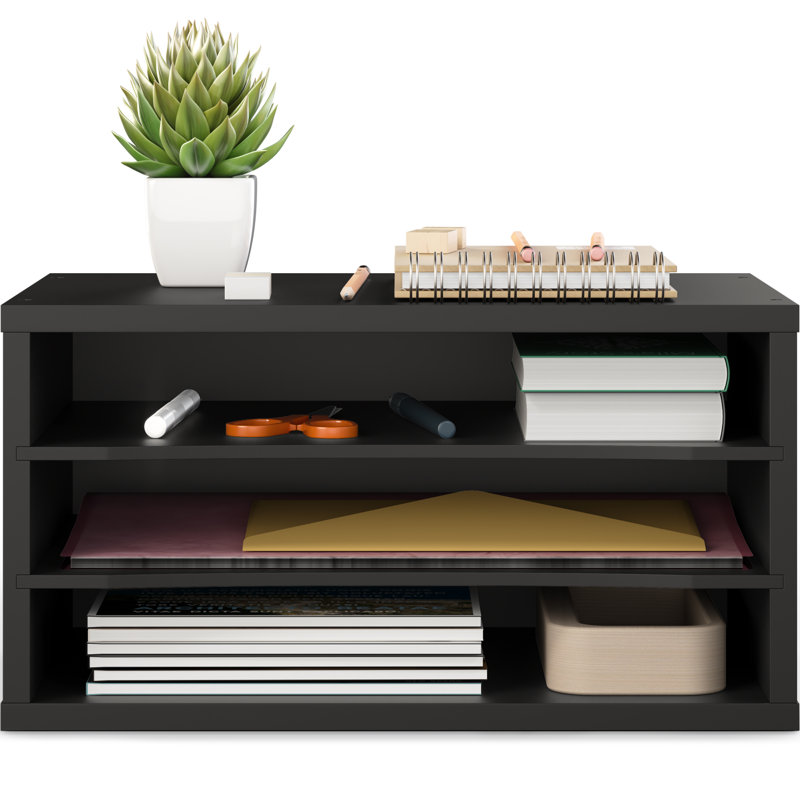 Reagan 3 Tier Paper and File Organizer with Removable Shelves, Black