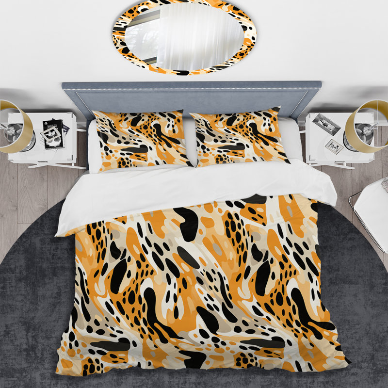 Literie moderne guépard orange et noir Fusion I, Housse de couette simple + 1 taie décorative stan