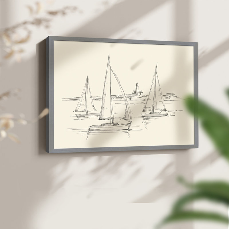 Croquis côtier II - reproduction encadrée, Gris, H 11 po x l 14 po