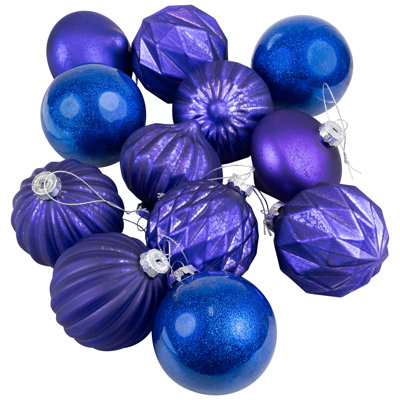 Boules de Noël multi-finitions et oignons - 3,25 po - bleu royal et mauve - ensemble de 12