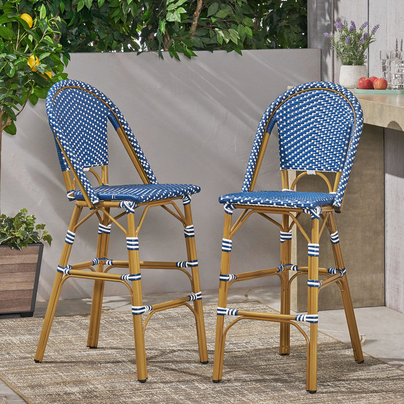 Tabourets de bar 4 pieds en aluminium bleu sarcelle avec repose-pieds