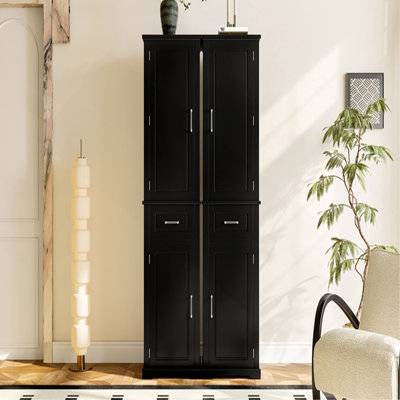 Tall Storage Cabinet With 4 Doors, Adjustable Shelf, Door Rack Design, MDF With Painted Finish, Freestanding Organizer For Bathroom, Office, Or Indoor Use