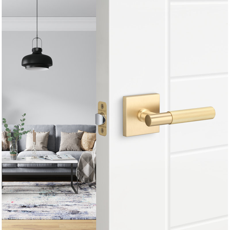 Aspra Square Passage Rosette, Knurled Grip, Satin Brass