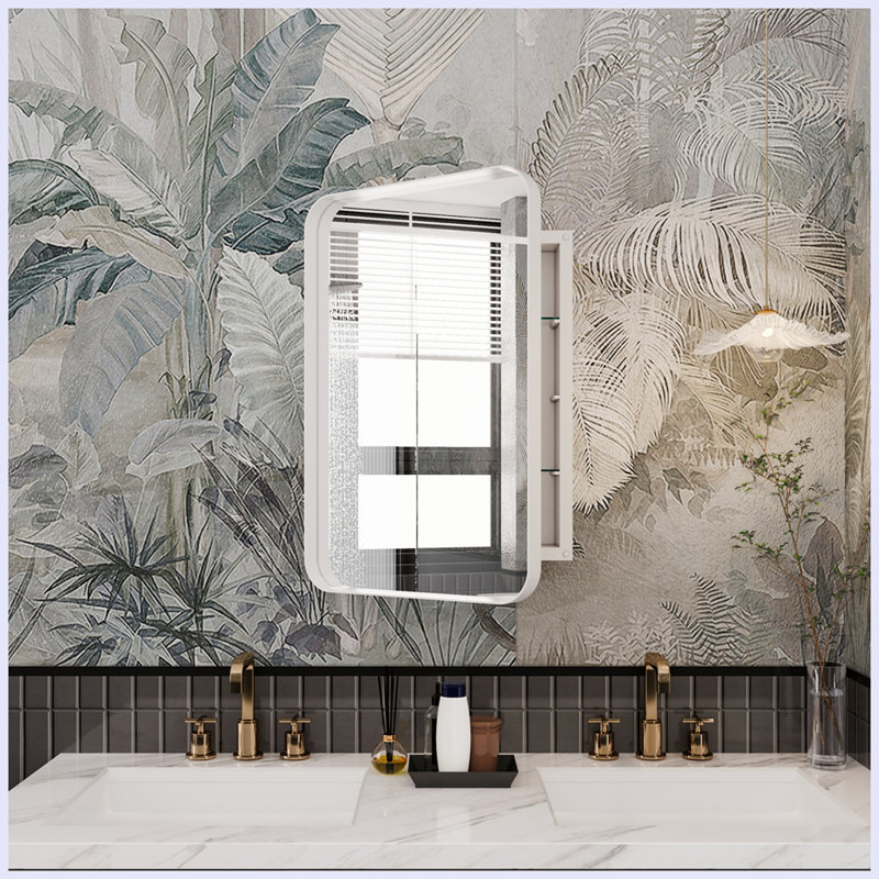Armoire moderne avec cadre en métal avec miroir et tablettes réglables, Blanc
