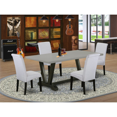Ensemble de table de salle à manger moderne 5 pièces - 4 chaises Parson rembourrées grises et une table de salle à manger en ciment - Finition noire brossée