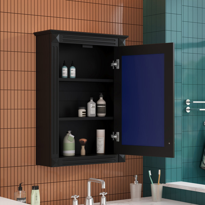 20" Wall Mounted Bathroom Storage Cabinet With Mirror, 27.8" H x 20" W x 7.1" D, Black