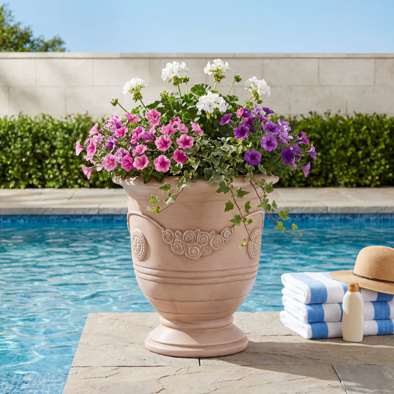 Pot à fleurs Zirae Classic MGO en fibre de verre avec trou de drainage et bouchon pour entrée de patio, Beige