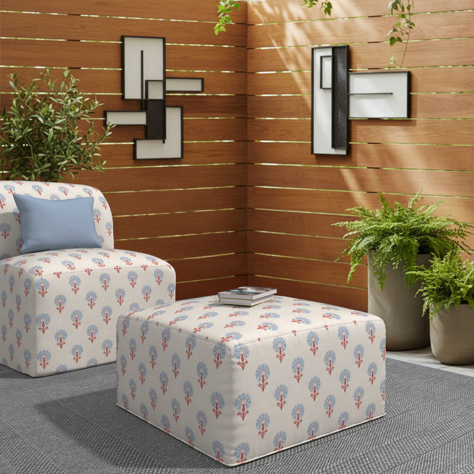 Eliana Sunbrella® Patio Ottoman, Sunbrella Mira Bluebell