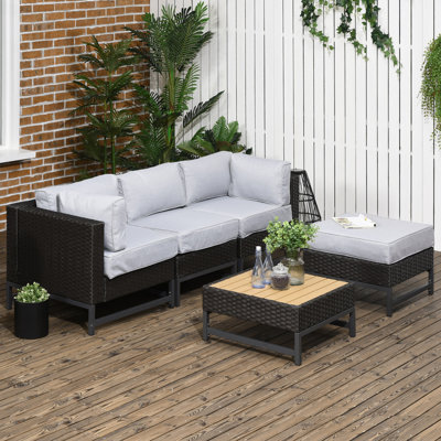 Edgecomb Rattan Wicker 4 - Person Seating Group with Cushions