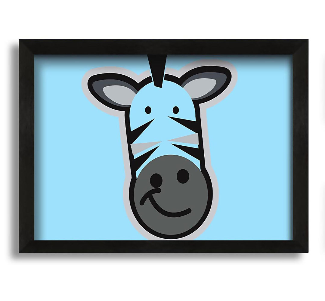 Gerahmtes Leinwandbild Smiling Zebra Face Baby Blue