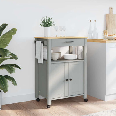 Rafnar Rolling Kitchen Cart with Solid Wood Top