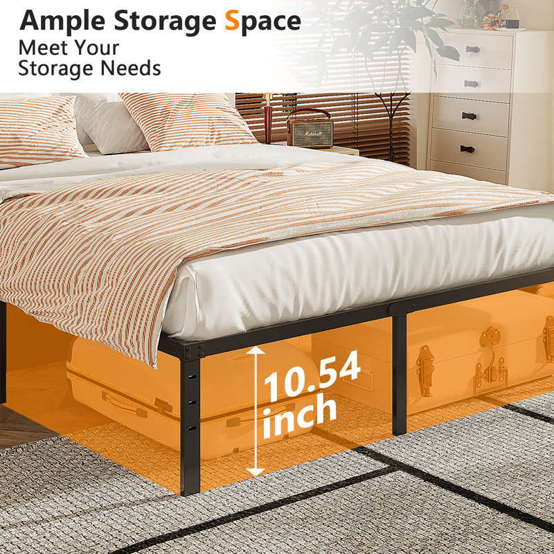 Structure de lit robuste, lit plateforme en métal sans sommier, Grand lit, 12"