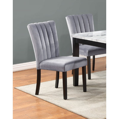 2Pc Casual Upholstered Velvet Upholstery Chair Channel Tufted Back Wooden Dining Room Furniture Gray Black