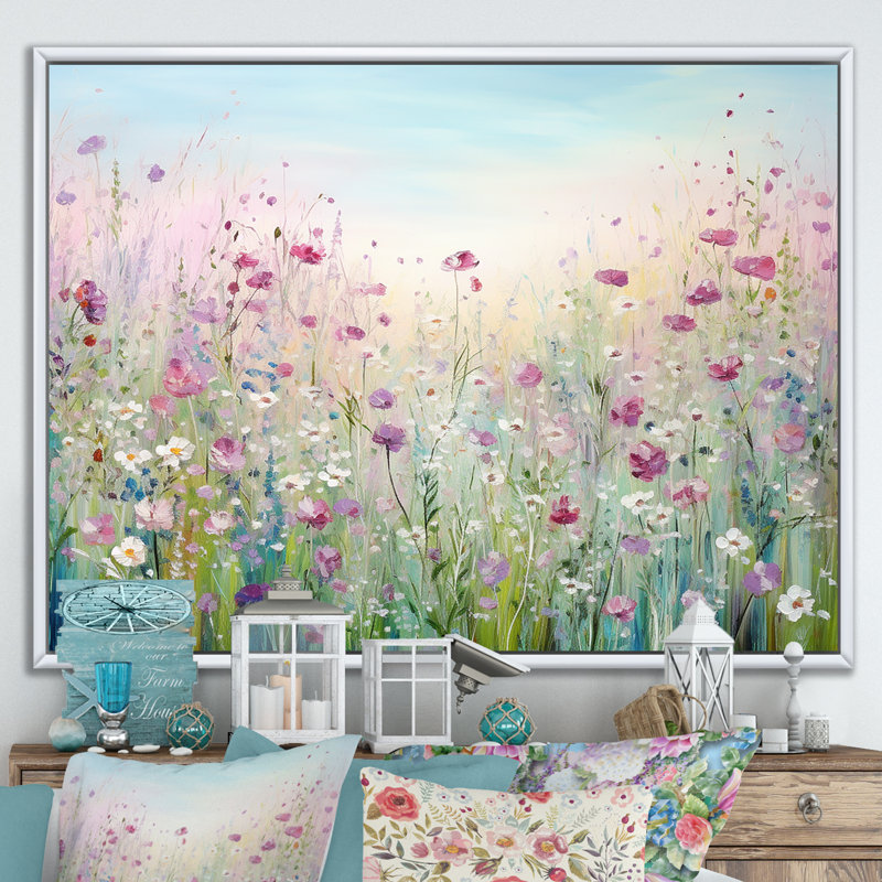 Art sur toile, "Fleurs sauvages", Reproduction avec cadre flottant, H 12 po x l 20 po, Blanc