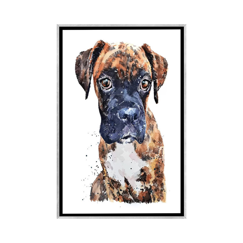 « Boxer Puppy PUP » par Edwatercolours-impression, H 26 po x l 18 po x 1,5 po, Toile avec cadre argenté, Pas de tapis